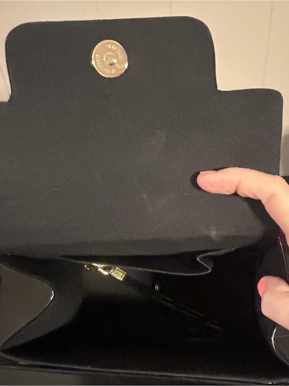 Black Patent Top-Handle Bag with Bamboo Accent